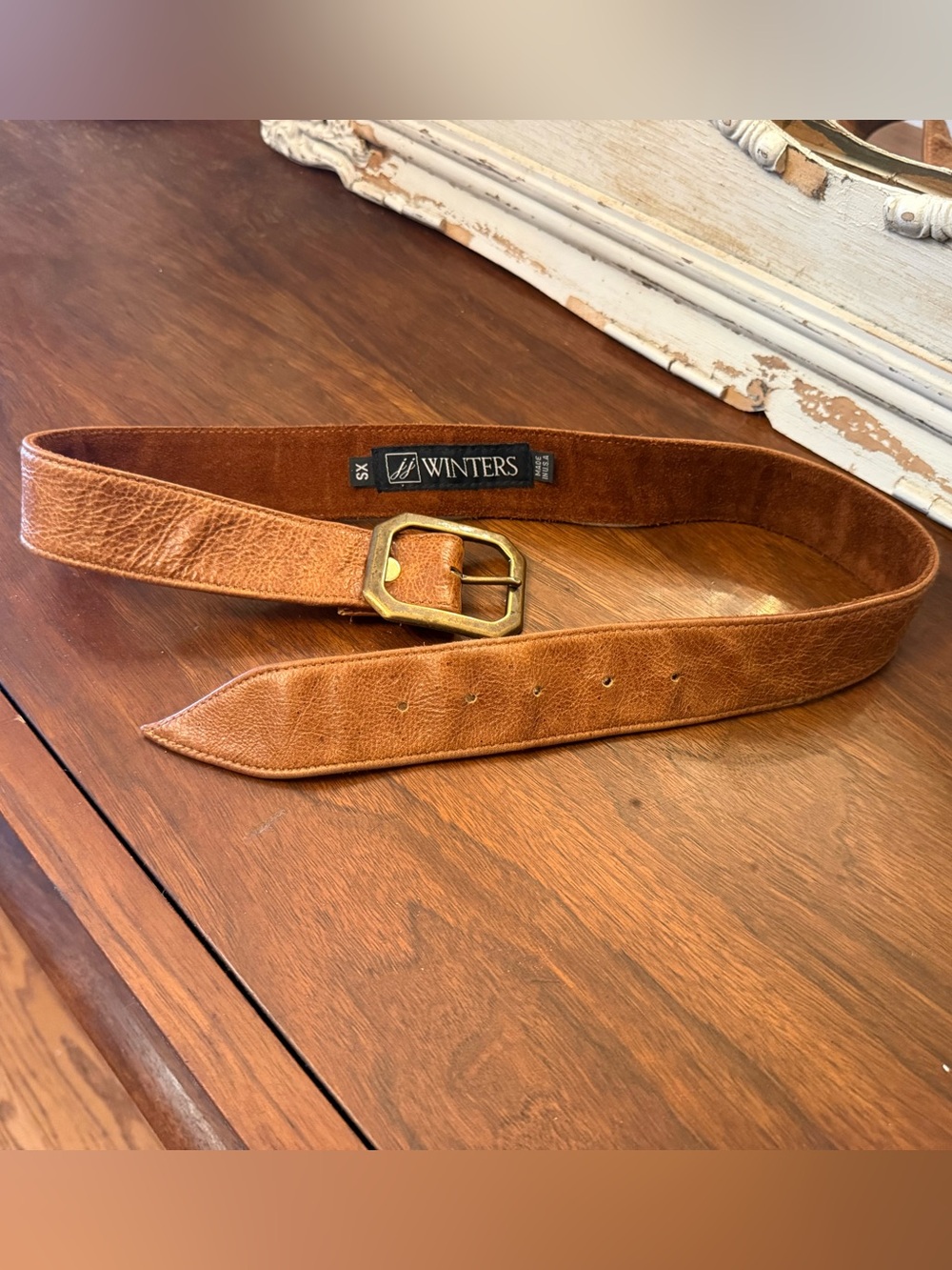 JJ Winters Brown Textured Leather Wide Waist Belt Antique Brass Buckle USA XS